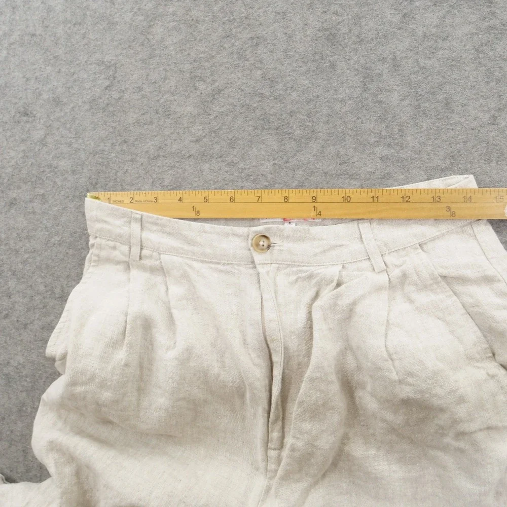 Reformation Womens Pants 8 Beige 100% Linen Wide Leg Pleated High Rise Chambray